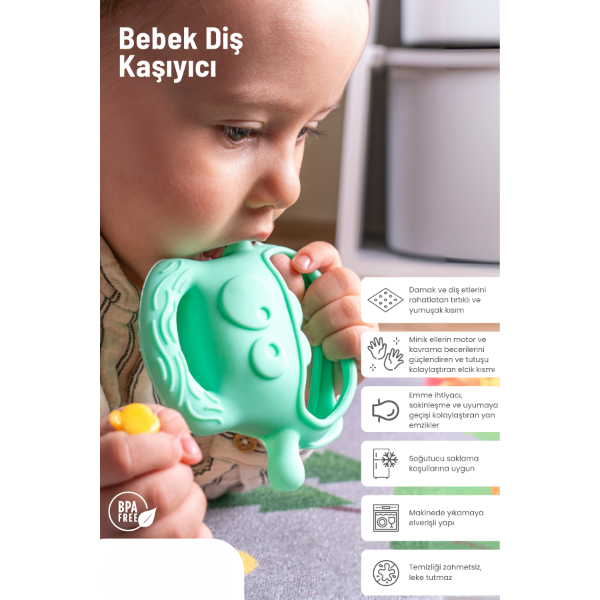 Açık Yeşil Bebek Silikon Diş Kaşıyıcı    - 2
